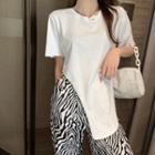 Short-sleeve Slit-hem T-shirt / Zebra Print Wide Leg Pants
