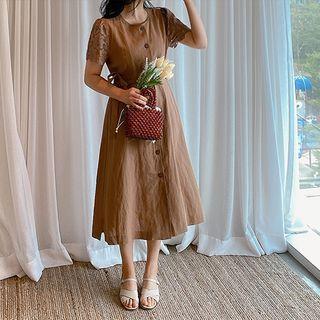V-neck Lace-sleeve Shirtdress With Sash