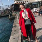 Collared Tie-waist Open-front Midi Coat