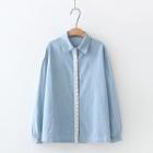 Lace Trim Denim Shirt Light Blue - One Size