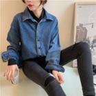 Plain Long-sleeve Loose-fit Denim Shirt As Figure - One Size