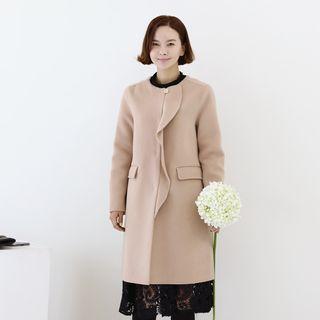 Round-neck Frilled-detail Wool Coat