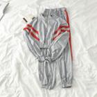 Set: Color-block Cropped Jacket + Sweatpants Gray Set - One Size