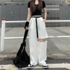 Short-sleeve T-shirt / Chain-accent Asymmetrical Wide Leg Pants