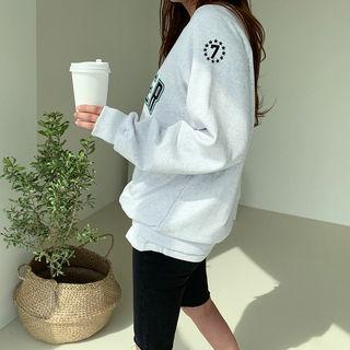 Raglan-sleeve Lettered Sweatshirt Melange White - One Size