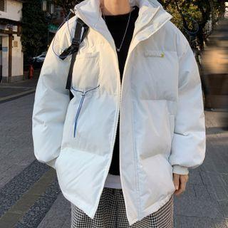 Lettering Applique Hooded Padded Jacket