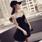 Lettering Spaghetti-strap Mini A-line Dress/ Print Zip Cover-up