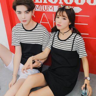 Couple Matching Striped Short-sleeve T-shirt / A-line Dress