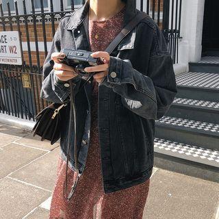 Long-sleeve Floral Print Chiffon Dress / Cropped Knit Vest