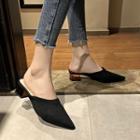 Knit Pointed Block-heel Mules