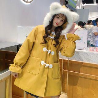 Furry-trim Hooded Duffle Coat