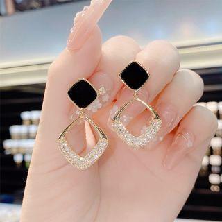 Rhinestone Geometric Drop Earring 1 Pair - Black & Gold - One Size