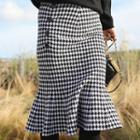 Button-trim Shirred Knit Mermaid Skirt