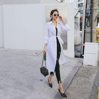 Belted Shirred Long Shirtdress