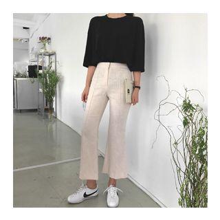 Linen Seam-front Boot-cut Pants