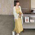 Spaghetti Strap A-line Midi Dress / Sheer Shirt Jacket