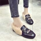 Faux Fur Trim Embroidered Loafers