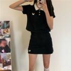 Butterfly Short-sleeve Polo Shirt / A-line Skirt