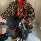 Leopard Faux-fur Button Jacket Leopard - One Size