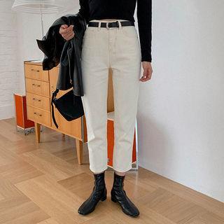 Belted Cotton / Denim Tapered Pants