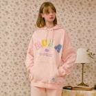 Letter-embroidered Oversized Pastel Hoodie Pink - One Size