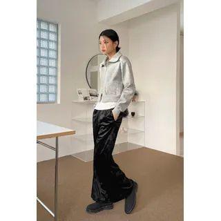 Checkered Velvet Wide-leg Pants