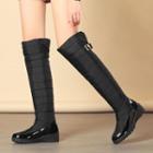 Patent Panel Padded Wedge Knee-high Boots