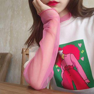 Print Loose-fit Short-sleeve T-shirt / Long-sleeve Mesh Top