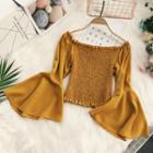 Off-shoulder Long-sleeve Smocked Top
