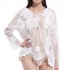Crochet Panel Long-sleeve Cover-up