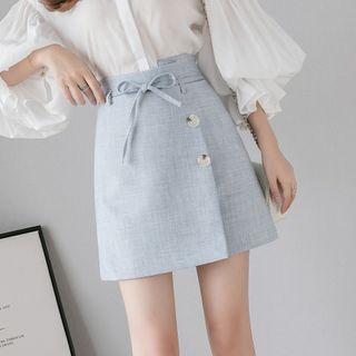 High-waist Tie Accent Asymmetric A-line Skirt