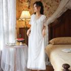 Short-sleeve Lace Panel Maxi A-line Sleep Dress