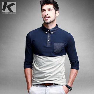 Colour Block Long-sleeve Polo Shirt