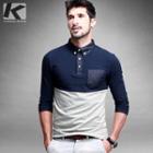 Colour Block Long-sleeve Polo Shirt
