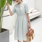 Elbow-sleeve Lace Round-neck Dress