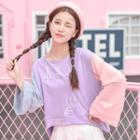 Lace-up Accent Color Block Cropped Pullover