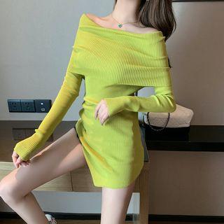 Boatneck Asymmetric Rib Knit Top