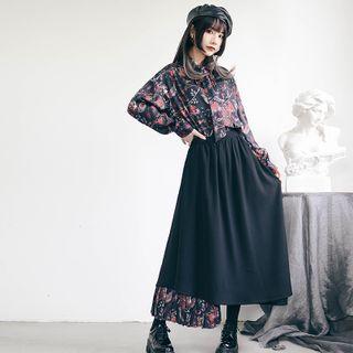 Asymmetric Printed Panel Midi A-line Skirt