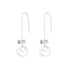 Simple Bow Geometric Round Tassel Earrings Silver - One Size