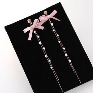 Faux Pearl Bow Drop Earring 1 Pair - Gold - One Size