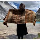 Fringed Rustic Print Shawl Dark Greenish Coffee - One Size