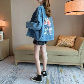Denim Printed Jacket Blue - One Size