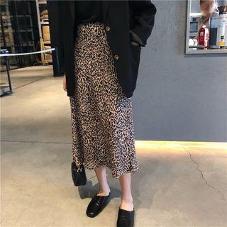 Leopard A-line Midi Skirt