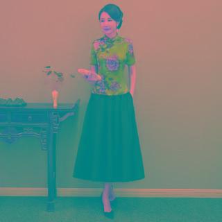 Short-sleeve Qipao Top / A-line Midi Skirt / Set