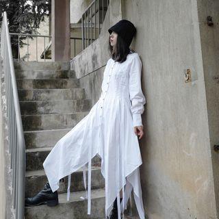 Long-sleeve Plain Irregular Shirtdress
