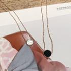 Button Necklace White & Black Pendant - Rose Gold - One Size