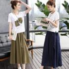 Short-sleeve Print T-shirt / Midi Skirt / Camisole Top / Set