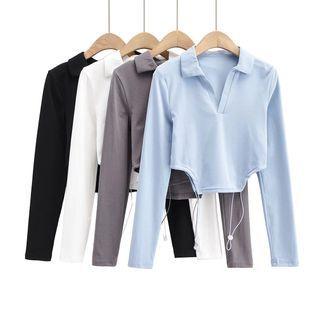 Collared Drawstring Cropped T-shirt