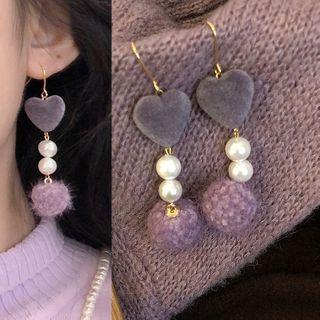 Heart Faux Pearl Pom Pom Drop Earring