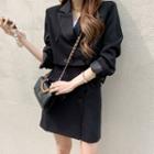 Set: Double-breasted Cropped Jacket + Miniskirt Black - One Size